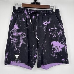 Under Armour Mens Project Rock Rival Fleece Shorts Tie Dye Large Black Purple